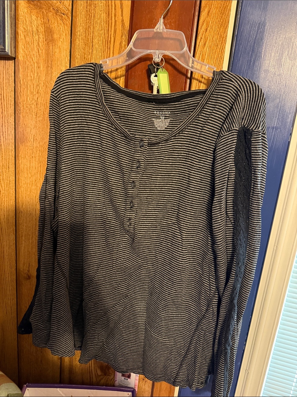 Sonoma Black and White Striped Henley Top